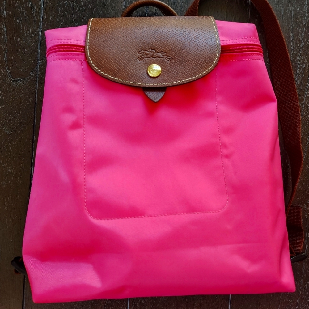 LONGCHAMP Le Pliage Nylon Foldable Travel Backpack Peony hot PINK AUTHENTIC